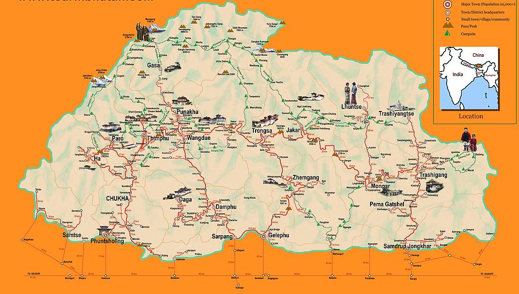 Bhutan Reisekarte